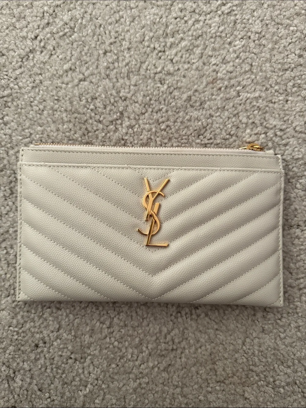 Saint Laurent Cream Quilted Wallet with Gold YSL Logo - Picture 9 of 9
